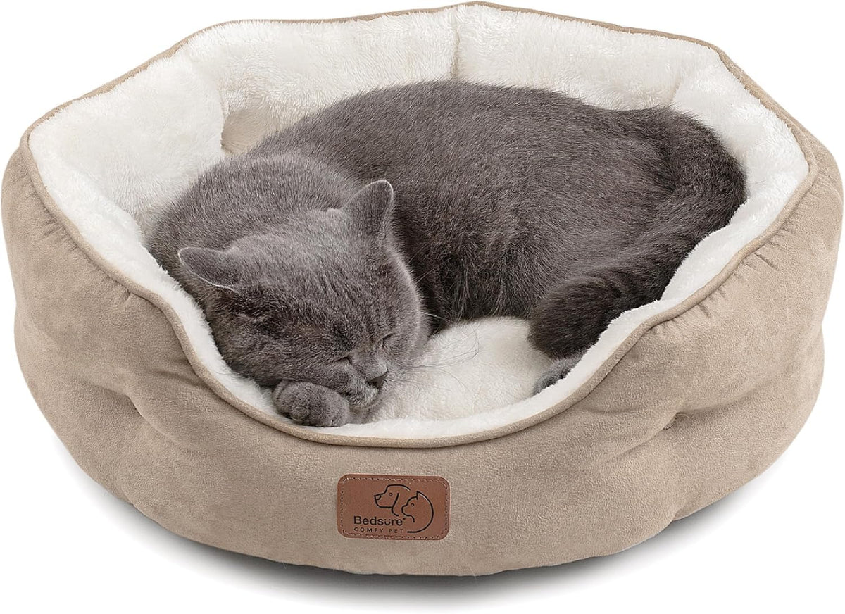Bedsure Dog Beds for Small Dogs - Round Cat Beds for Indoor Cats, Washable Pet Bed for Puppy and Kitten with S