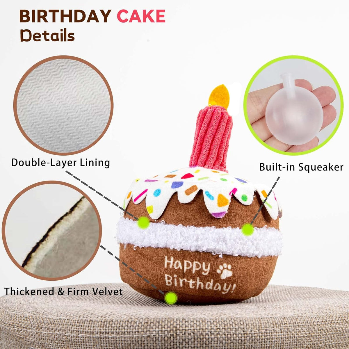lilfrd Dog Birthday Toy, Birthday Cake Toys for Puppy Gifts, Squeaky Plush Dog Toys - view 3