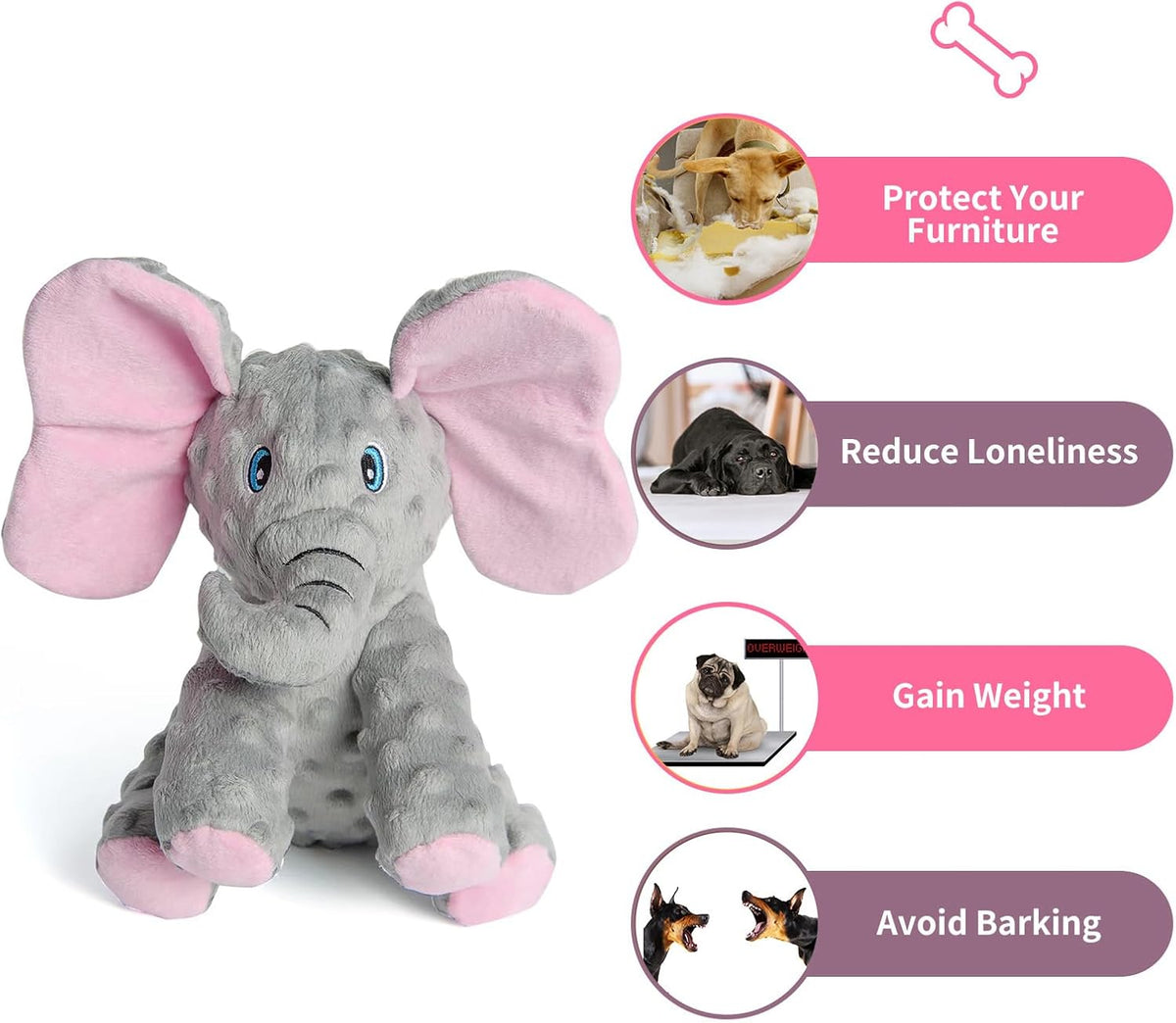DODODOLA Dog Toys Puppy Toys Cute Squeaky Elephant Dog Toy with Crinkle Paper Stuffed Plush Animal to Keep The - view 3