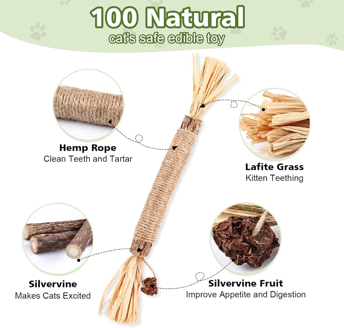 WOUSEDO 6 Pack Silvervine Sticks Cat Toy, Natural Chew Stick for Dental Care Teeth Cleaning,Matatabi Cat nip T - view 2