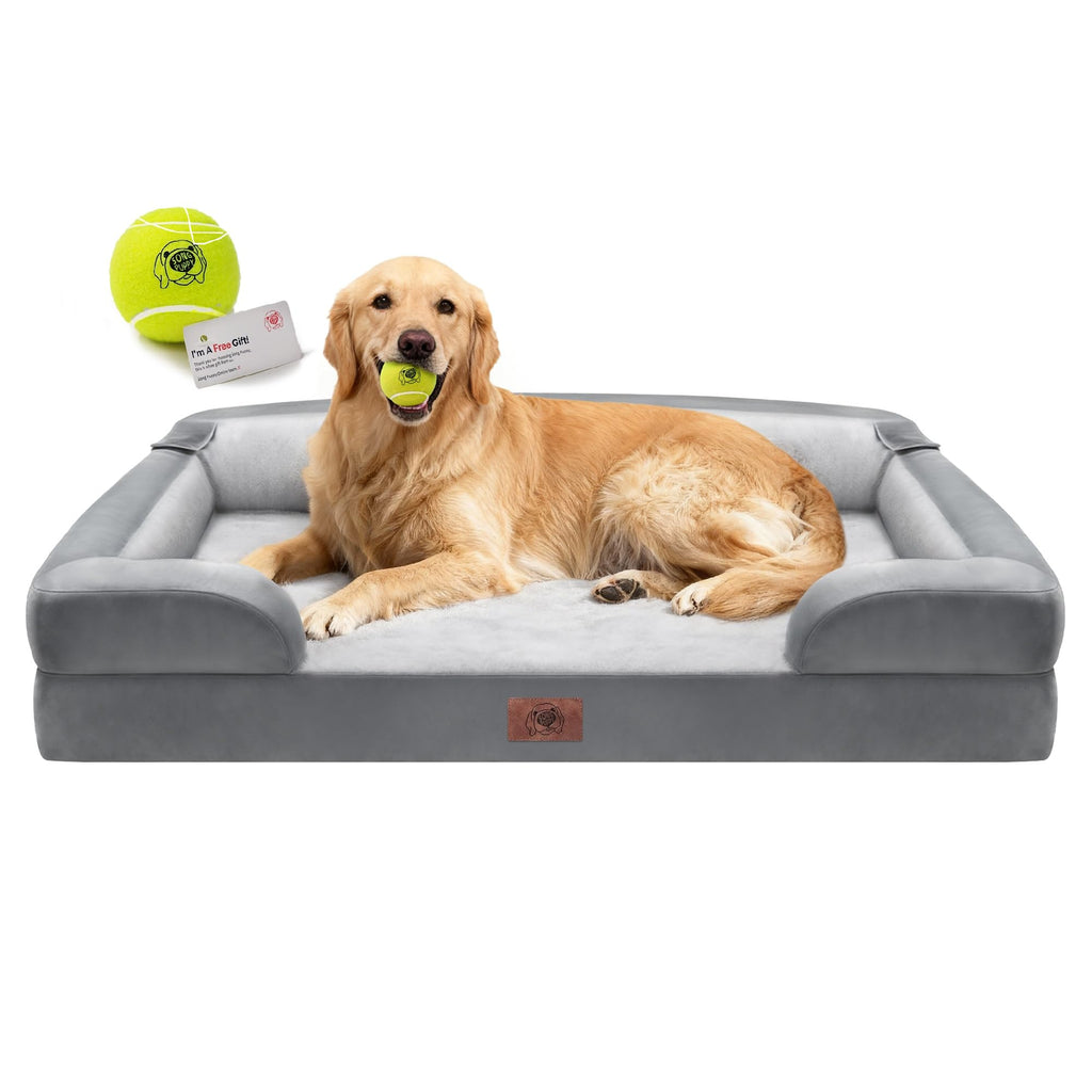 Extra Large Dog Bed, Orthopedic XL Washable Memory Foam Bed for Big Dogs Waterproof Pet Couch Sofa Bolster wit