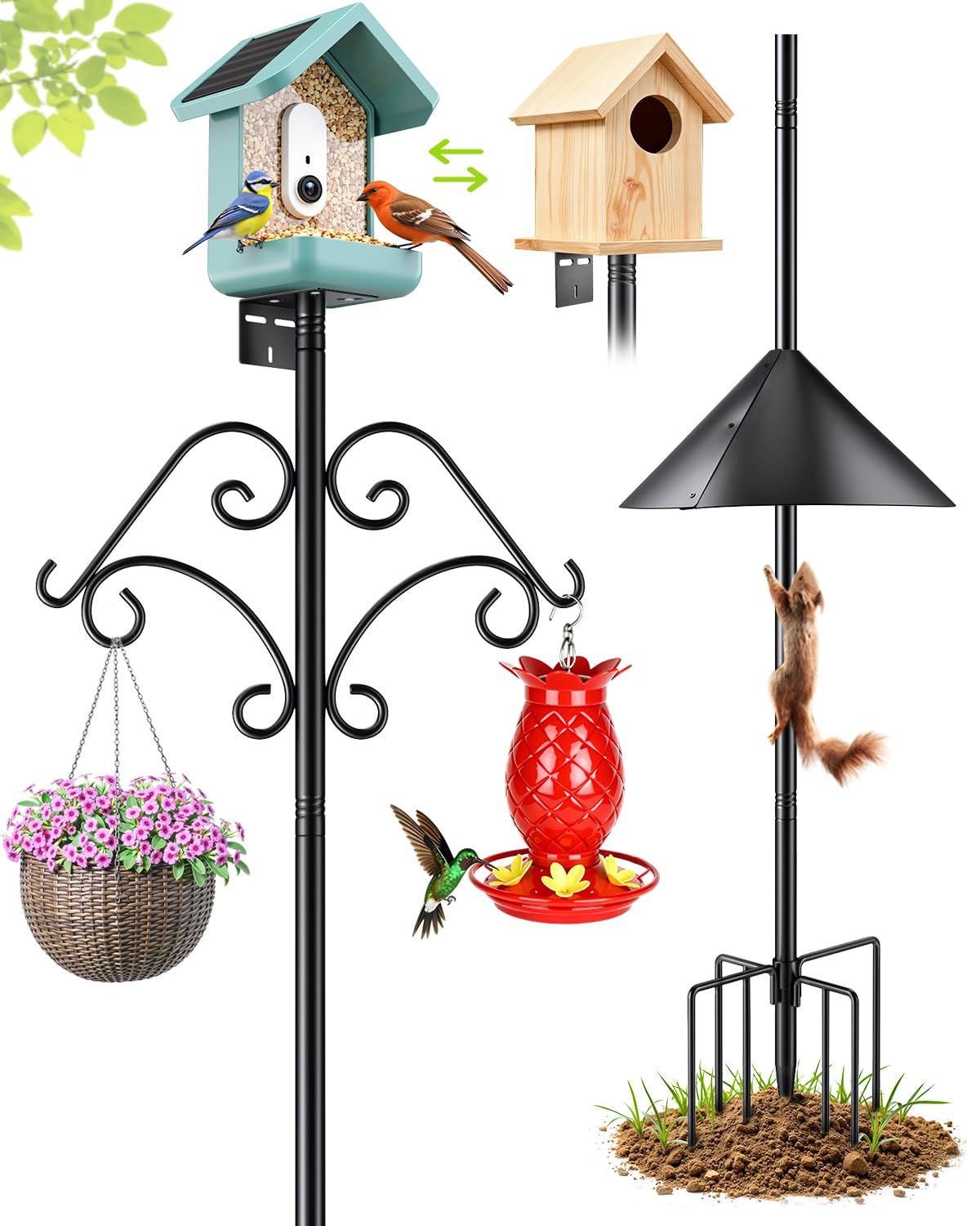 92 Inch Squirrel Proof Bird Feeder Pole with Baffle, 7-Prong Base Heavy Duty Bird House Pole with Shepherd Hoo