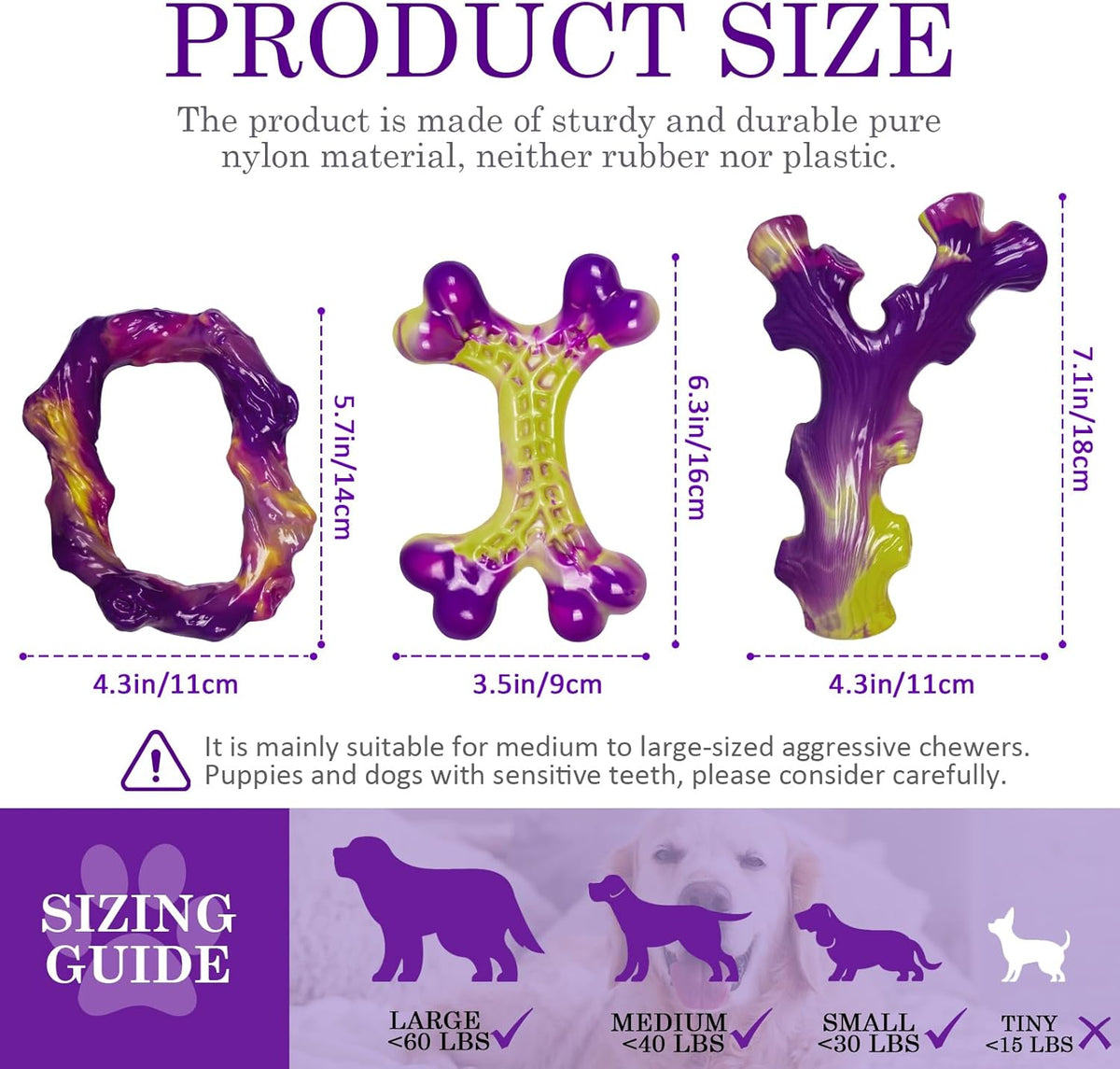 Tough Dog Toys for Aggressive Chewers 3 Pack, Indestructible Dog Toy for Large Dogs, Bacon Flavored, Keeps Dog - view 2
