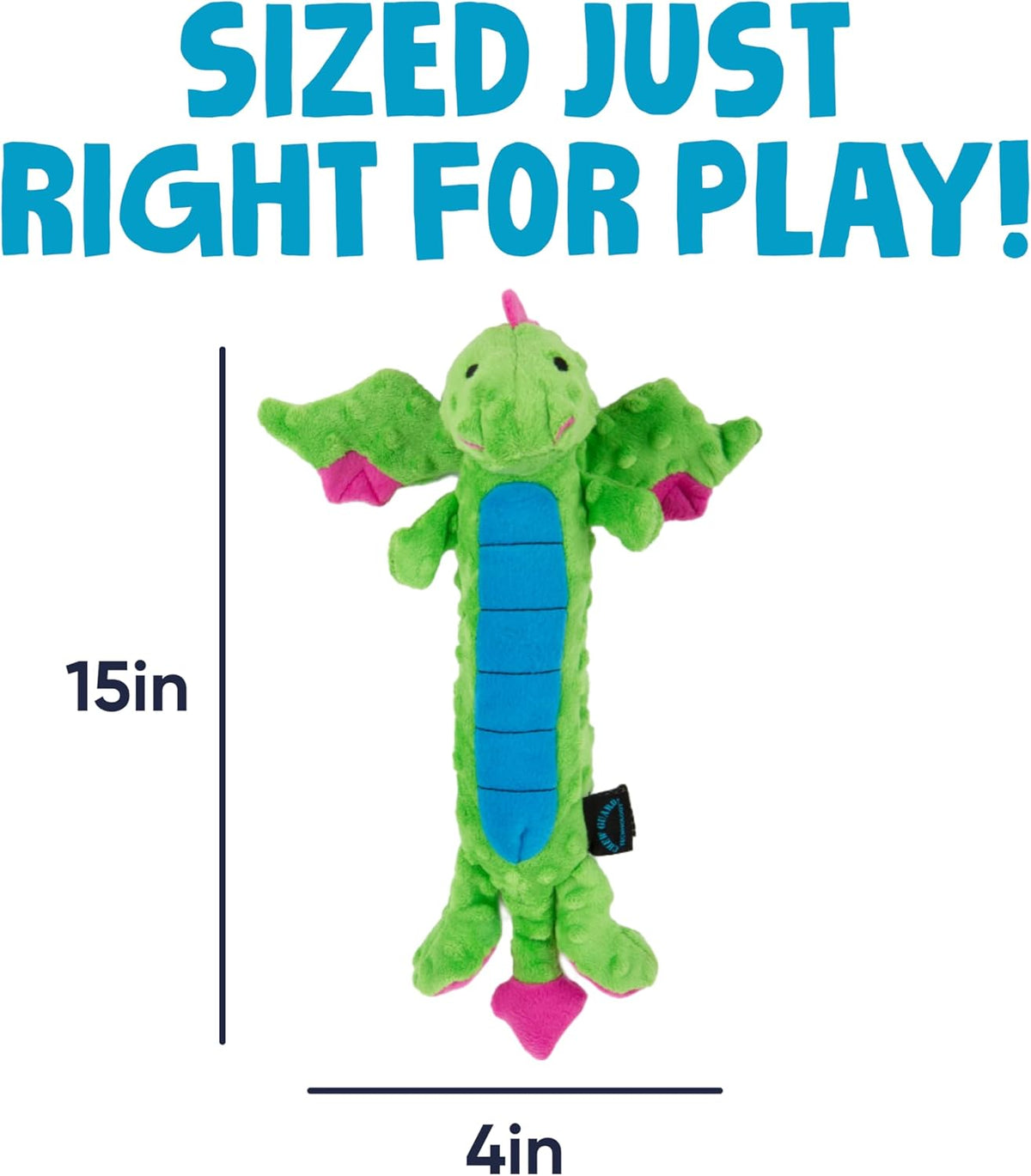 goDog Bubble Plush Skinny Dragons Squeaky Plush Dog Toy, Chew Guard Technology - Green, Large - view 3