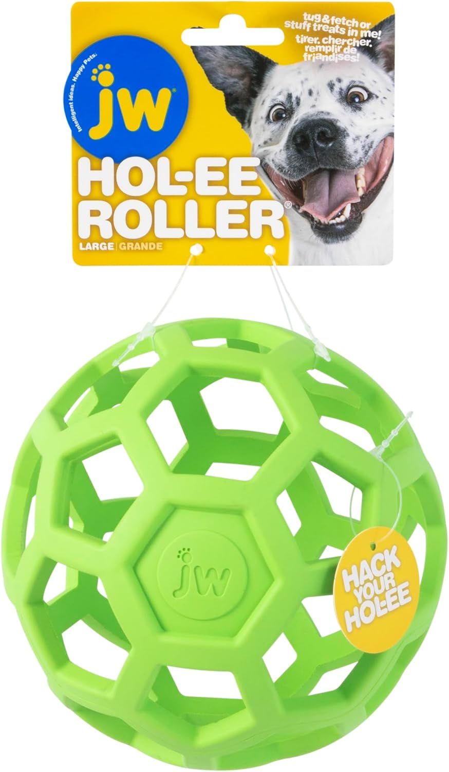 JW Pet Hol-ee Roller Dog Toy Puzzle Ball, Natural Rubber, Large (5.5 Inch Diameter), Colors May Vary - view 3