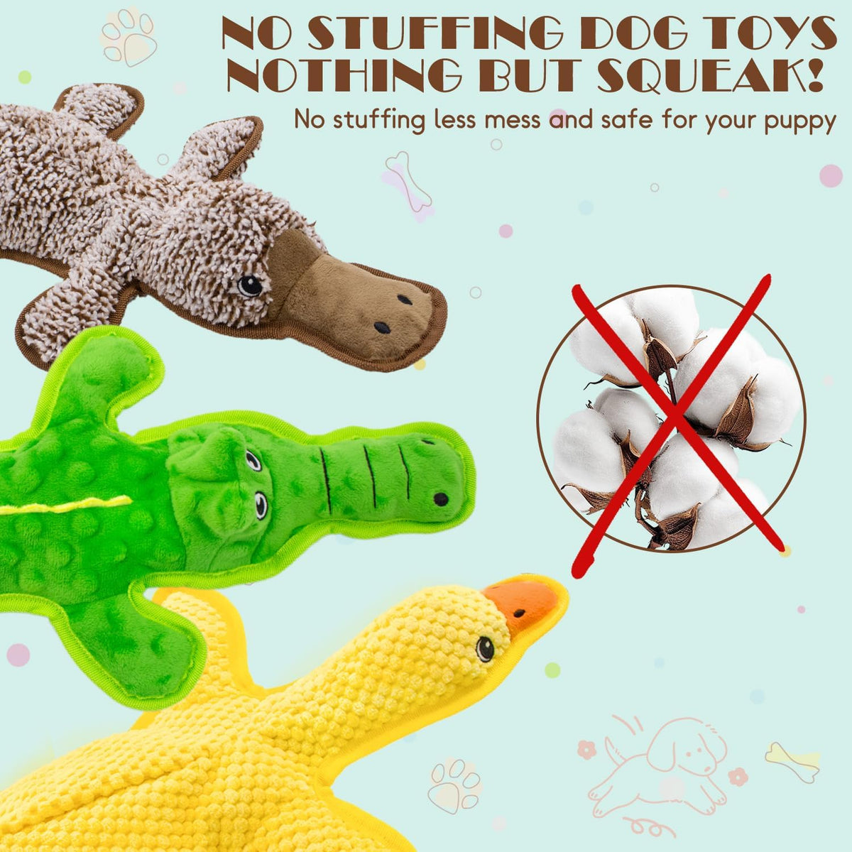 MAOOOOB No Stuffing Dog Squeak Toys-3 Pack Chew Toys for Small Medium Large Breed- Durable Puppy Teething Inte - view 3