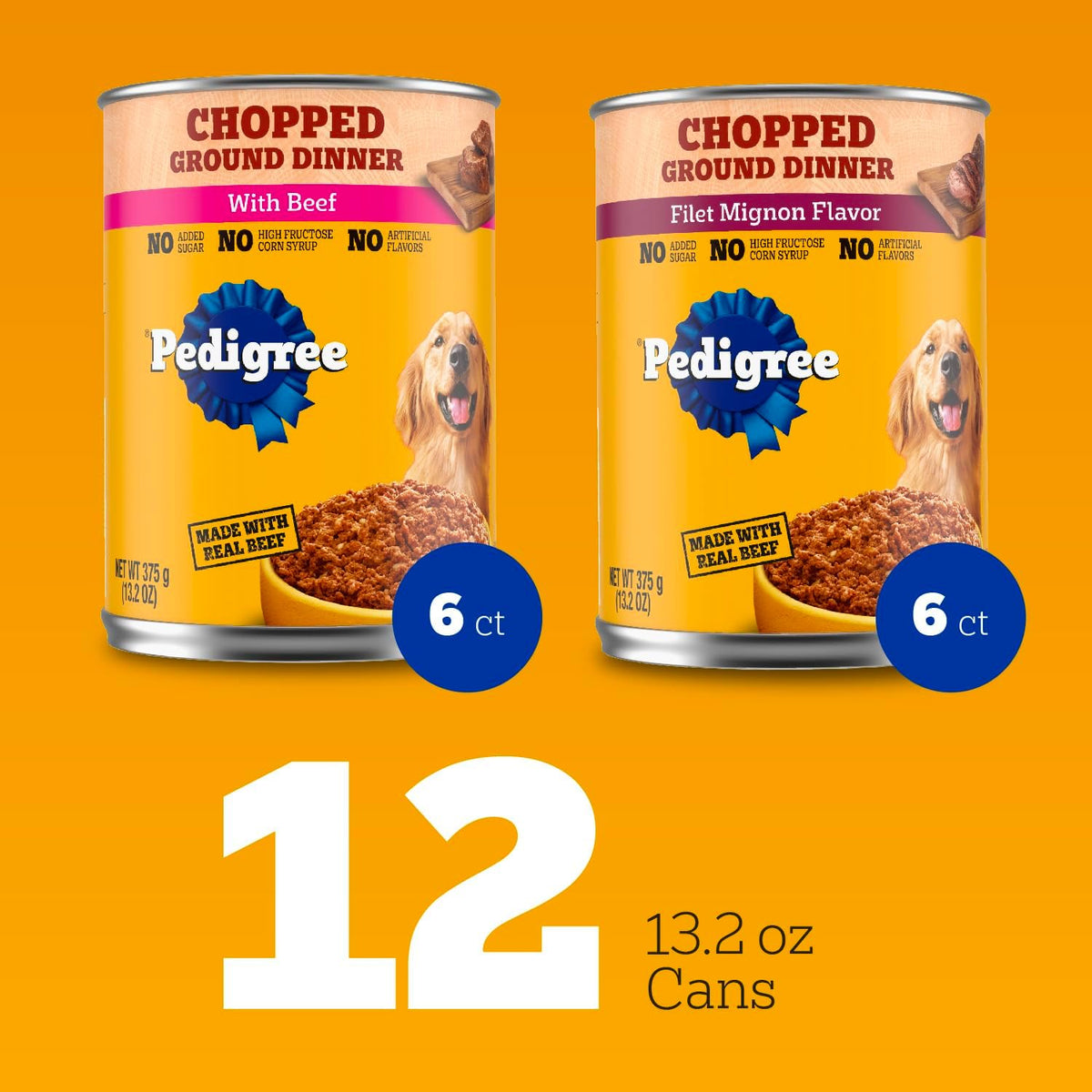 Pedigree Chopped Ground Dinner Wet Dog Food Filet Mignon & Beef Variety Pack, (12) 13.2 oz. Cans - view 2