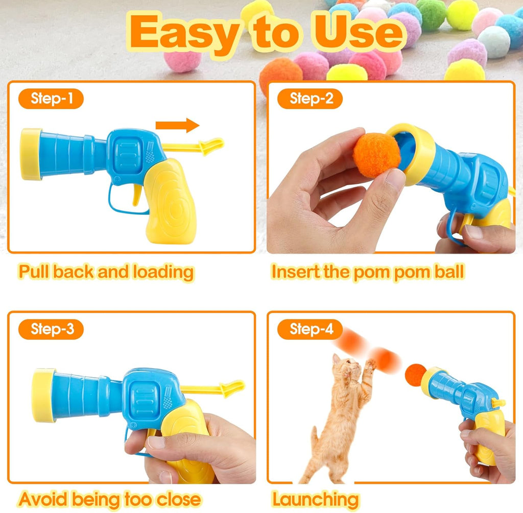 MeoHui 31Pcs Cat Ball Toy Launcher Gun,Cat Balls Fetch Toy,30Pcs Plush Fuzzy Balls Launcher Cat Toy for Cats w - view 6