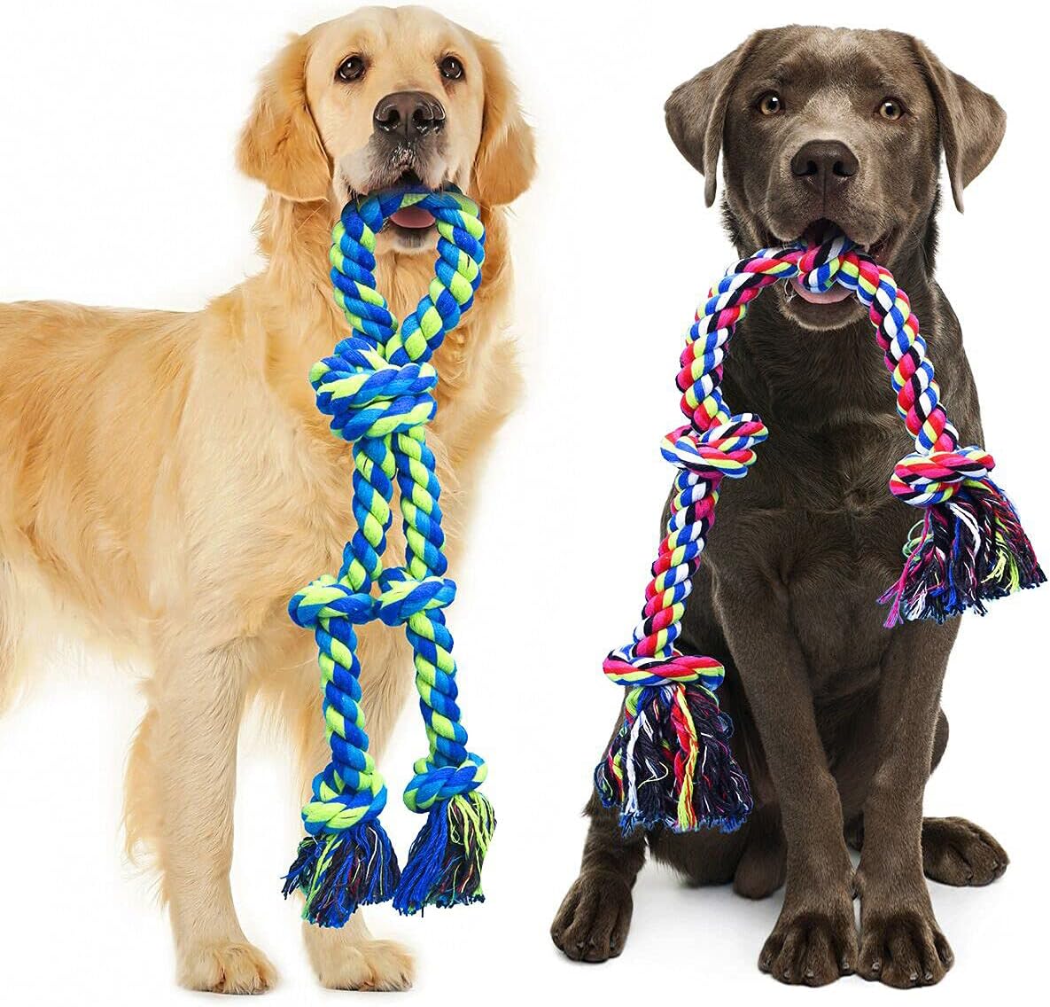 Feeko Heavy Duty Dog Rope Toys for Large Breed Aggressive Chewers, 2 Pack Indestructible Teeth Cleaning Tug of