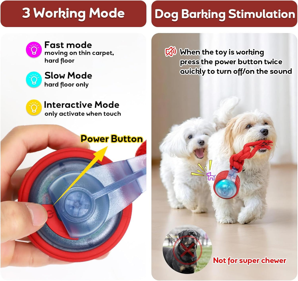 BENTOPAL Dog Toys Interactive Dogs Ball with Super High-Speed Rechargeable Dog Toy Ball for Puppies - view 3