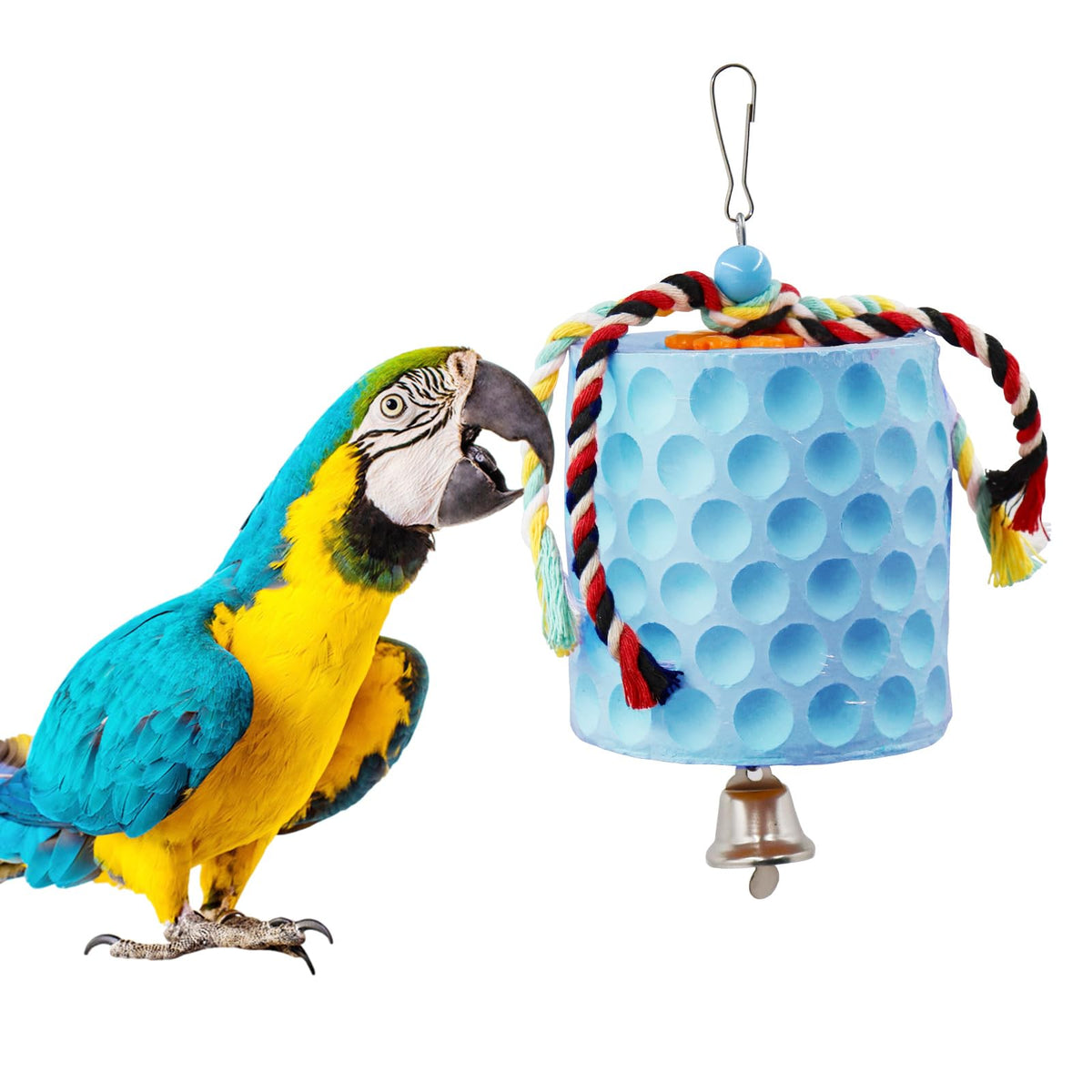 Extra Large Bird Chewing Toy, Parrot Beak Grinding Calcium Stone with Bells, Bird Cage Accessories, Cage Toys 