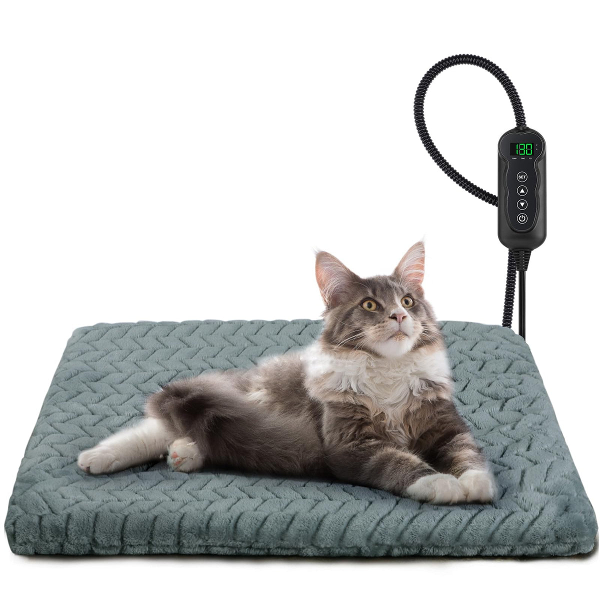 GASUR Heated Cat Bed, Waterproof Cat Heating Pad with Timer Temperature Adjustable, Indoor Heated Electric Pet