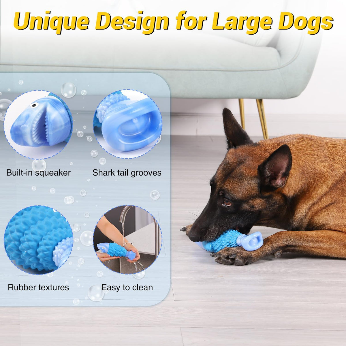 WinTour Tough Dog Toys for Aggressive Chewers, Indestructible Dog Chewers for Medium & Large Breeds, Squeaky D - view 6