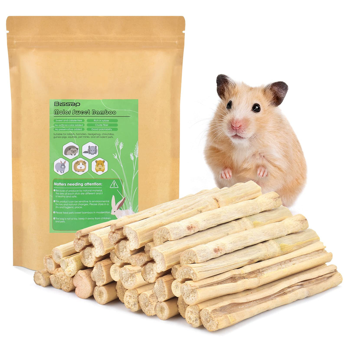 Bissap Sweet Bamboo Chew Sticks for Rabbits 500g/1.1Ib, Bunny Molar Treats Snack for Small Animals Hamsters Ch