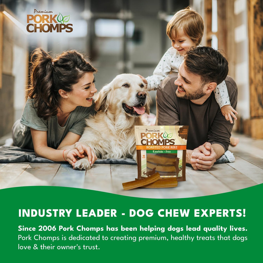 Pork Chomps Roasted Pork Skin Dog Chews, 6-inch Rib Shapes, 10 Count - view 6