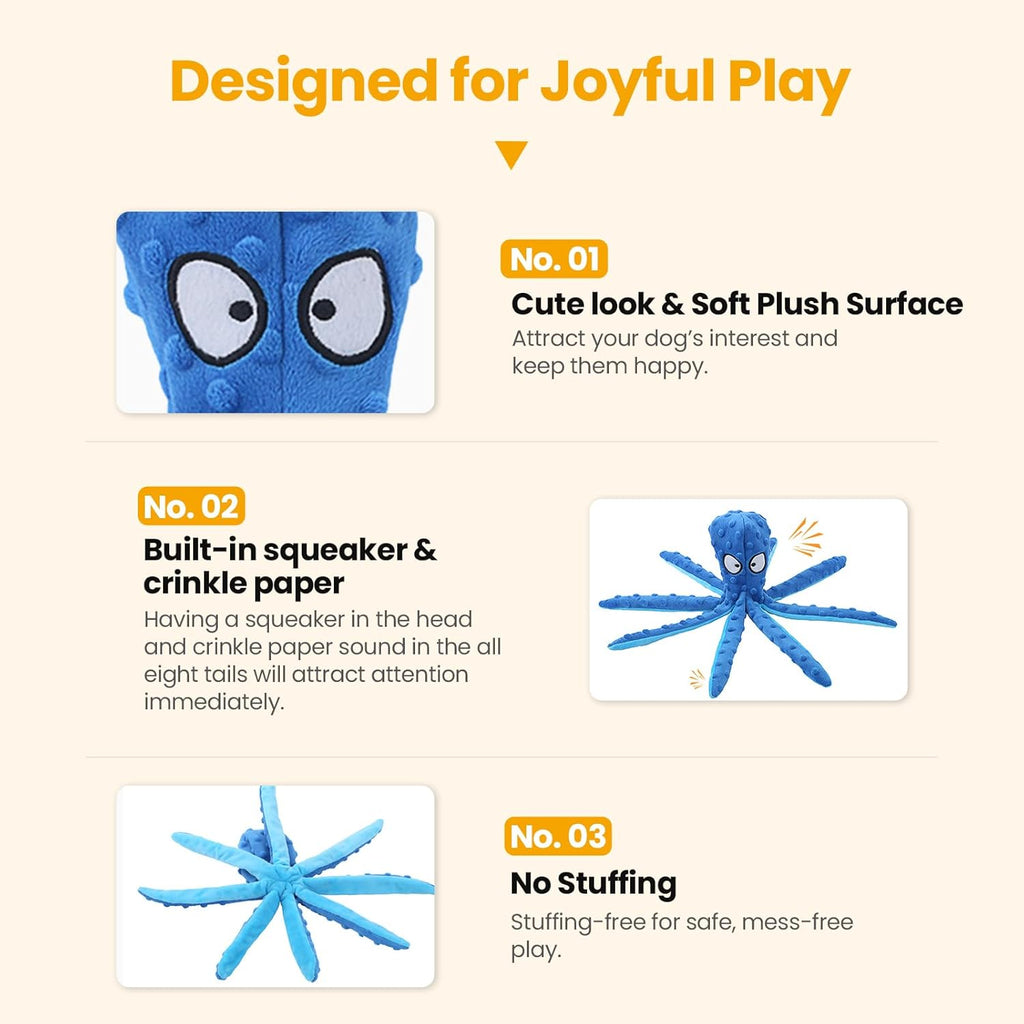 HGB Squeaky Dog Toys - Octopus No Stuffing Crinkle Plush Large Dog Toys to Keep Them Busy, Interactive Puppy T - view 6