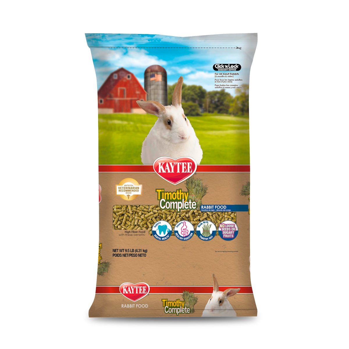 Kaytee Timothy Complete Rabbit Food, Made with Timothy Hay, High in Fiber, Supports Dental Health and Digestio