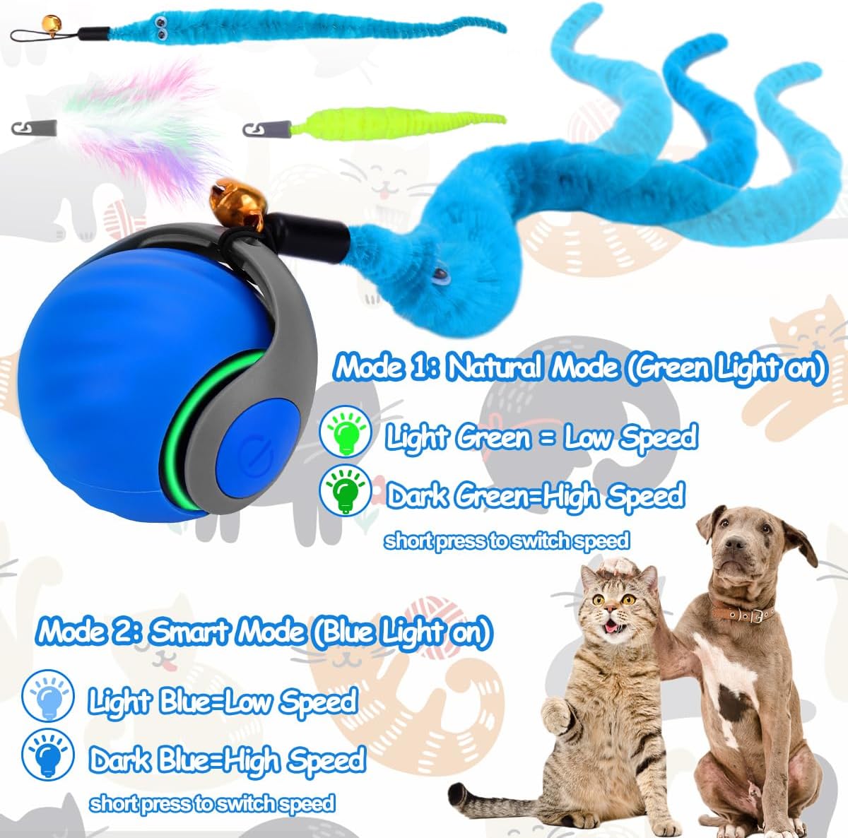 Interactive Cat Toy Ball - Speedy Cat Toys for Indoor Cats with Feather Tails for Chasing, Moving Stimulation  - view 4