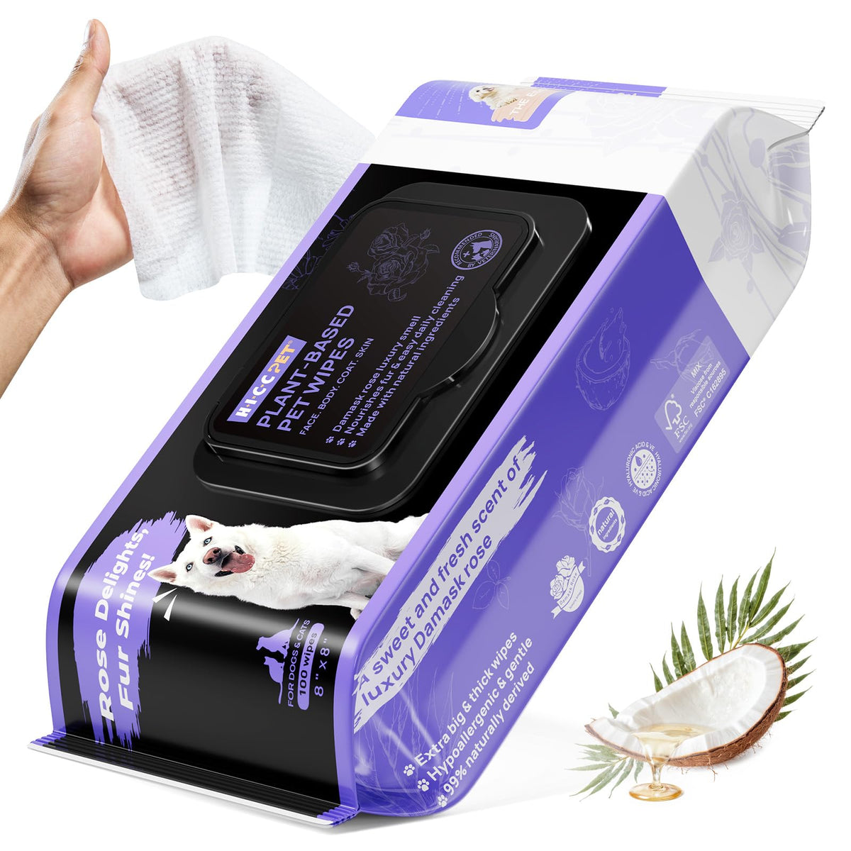 HICC PET Wipes for Dogs and Cats, Vet-Recommended Pets Cleaning Wipes, Deodorizing Hydrating, Nourishes Smooth