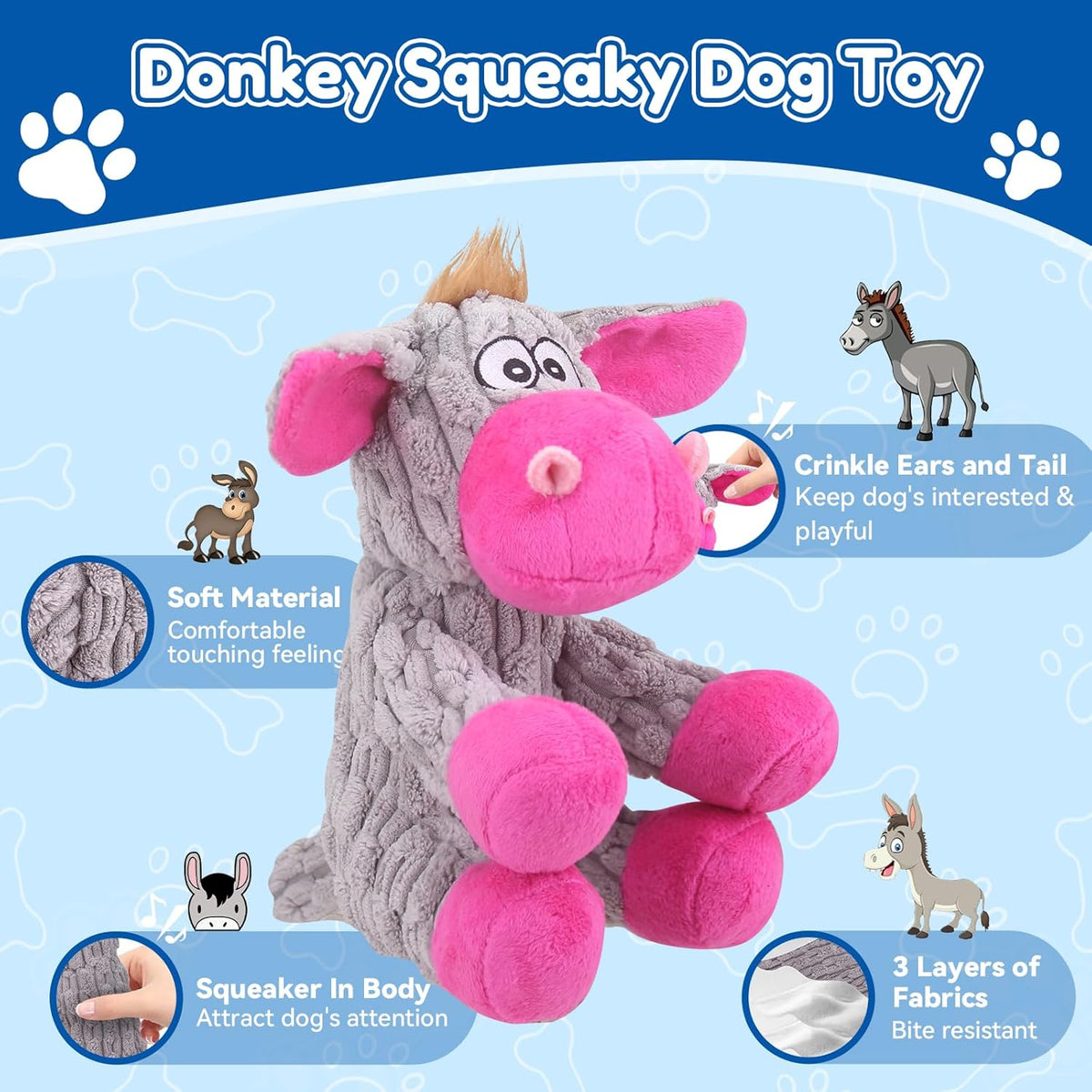 Plush Chew Toys for Large Dogs, Tough Crinkle Stuffed Animal Squeaky Interactive Toys for Small Medium Large D - view 2