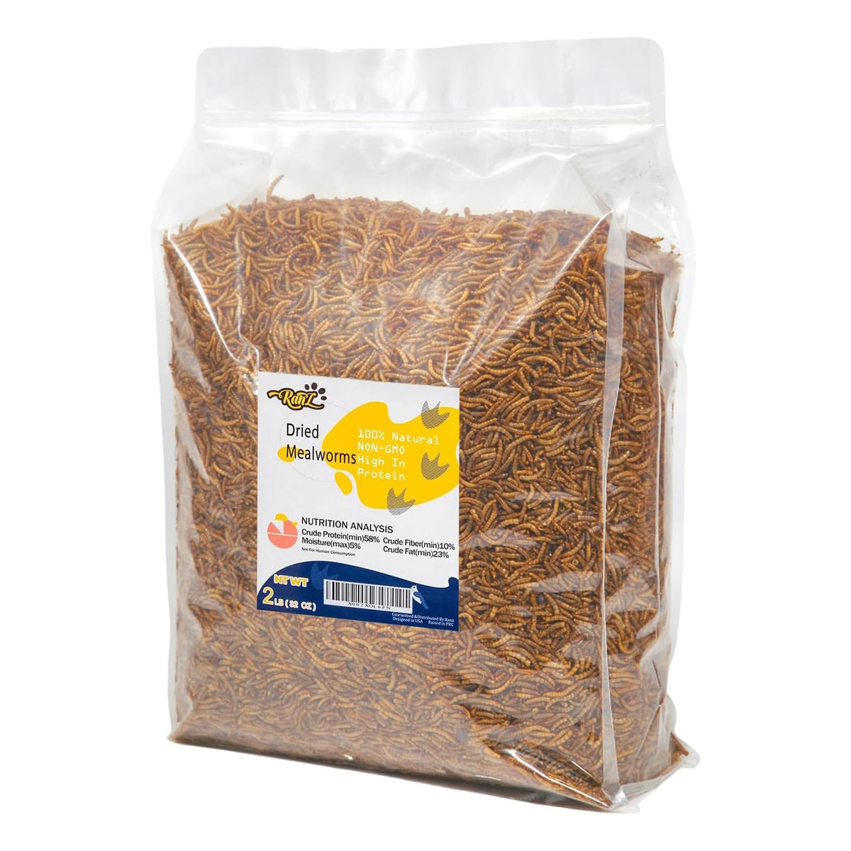 RANZ 2LBS Non-GMO Dried Mealworms for Chickens, High Protein Meal Worms, Premium Chicken Feed, Whole Large Mea