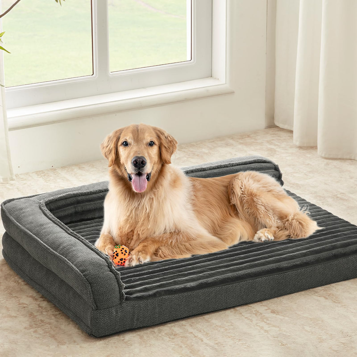 WINDRACING Orthopedic Dog Beds for Large Dogs, XLarge Waterproof Dog Bed with L Bolster Sides, Washable Big Pe