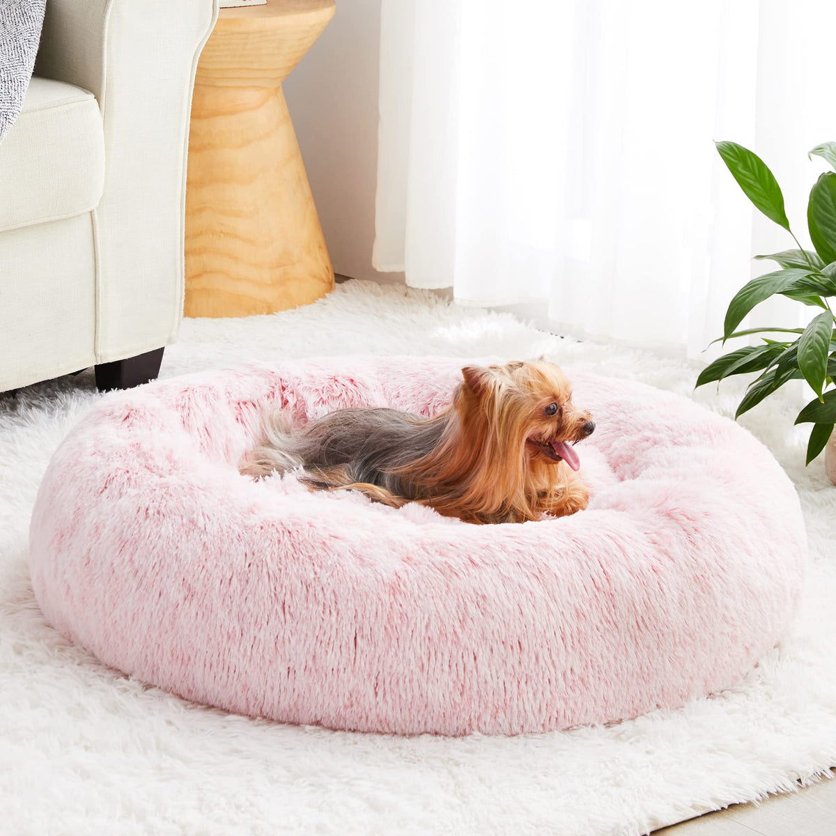 WNPETHOME Calming Dog Bed Cat Bed Donut, Faux Fur Pet Bed Self-Warming Donut Cuddler, Comfortable Round Plush 