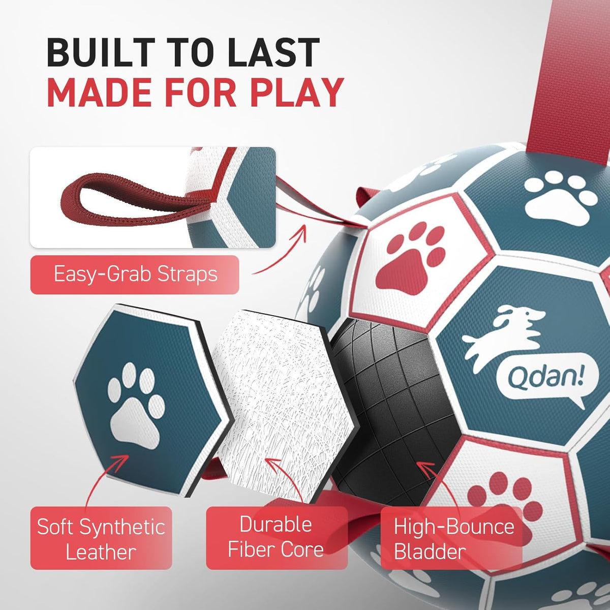 QDAN Dog Balls, World Cup Soccer Ball with Straps, Durable Herding Balls for Small Medium Pet, Puppy Birthday  - view 8