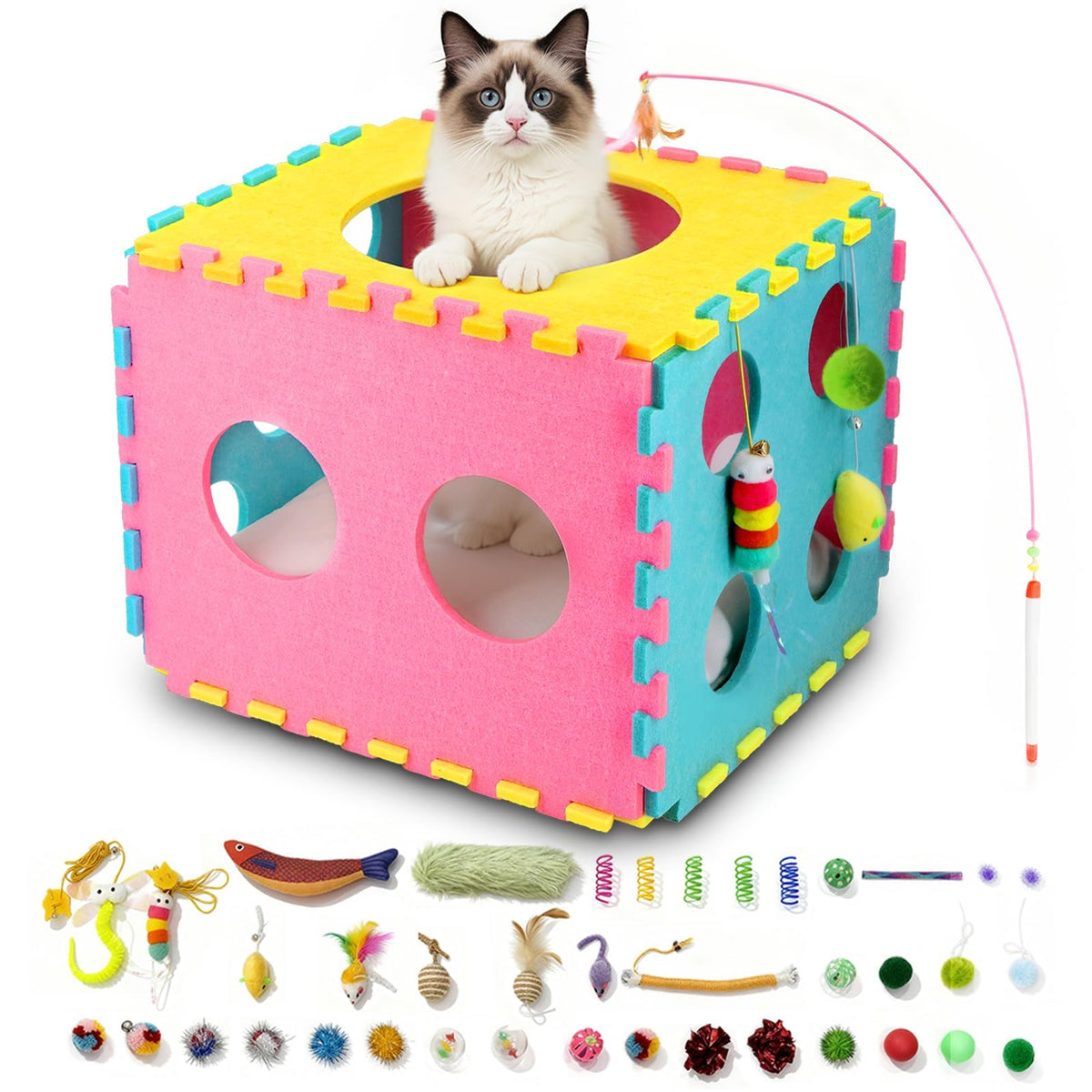 41 Pcs Interactive Cat Toys for Indoor Cats, Kitten Toys with Soft Pillow, Catnip Toys, Chew Rope, Feather Wan