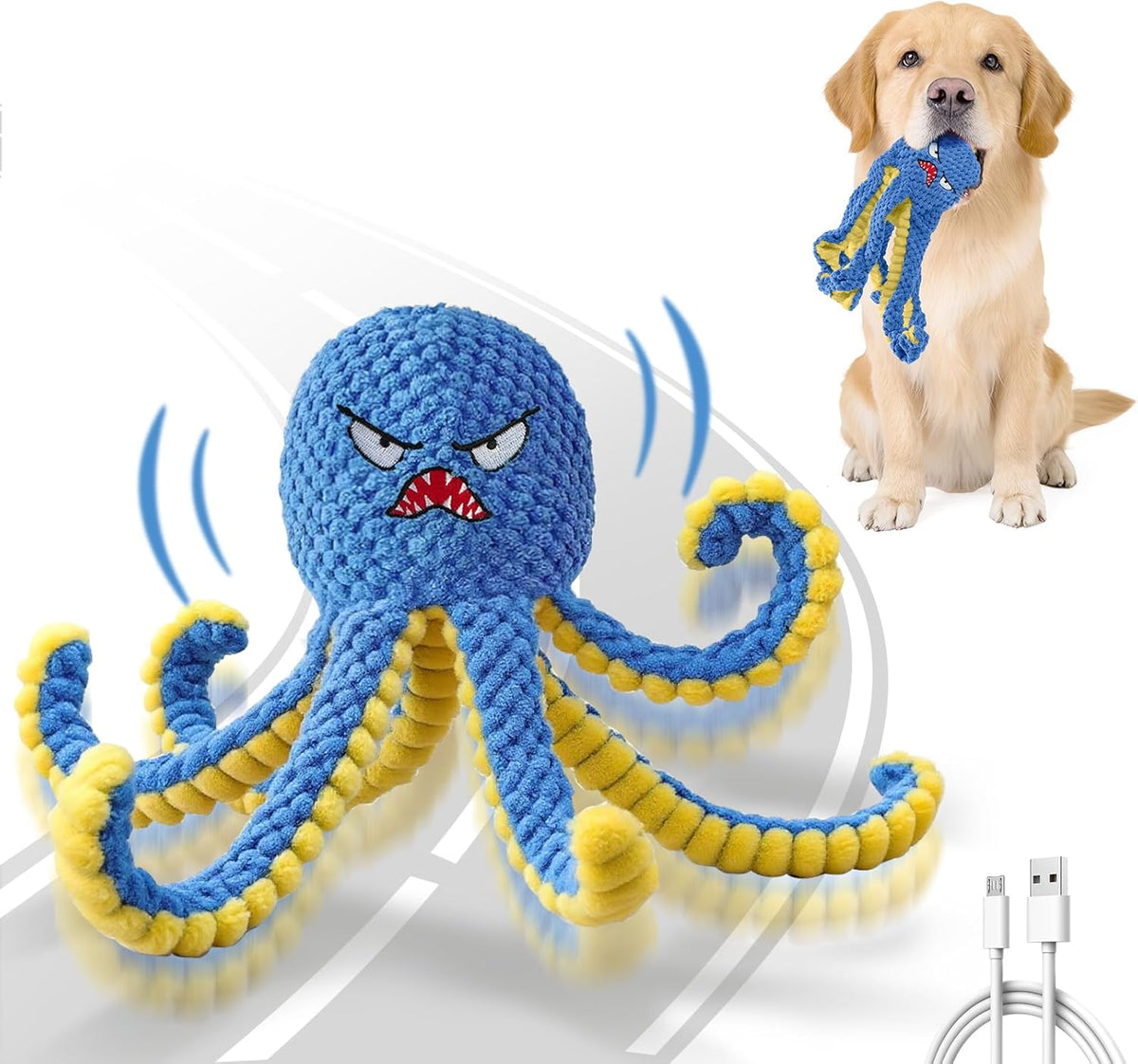 Interactive Dog Toys Octopus,Durable Automatic Jumping Dog Toy to Keep Them Busy,Squeaky Moving Tug of War Dog