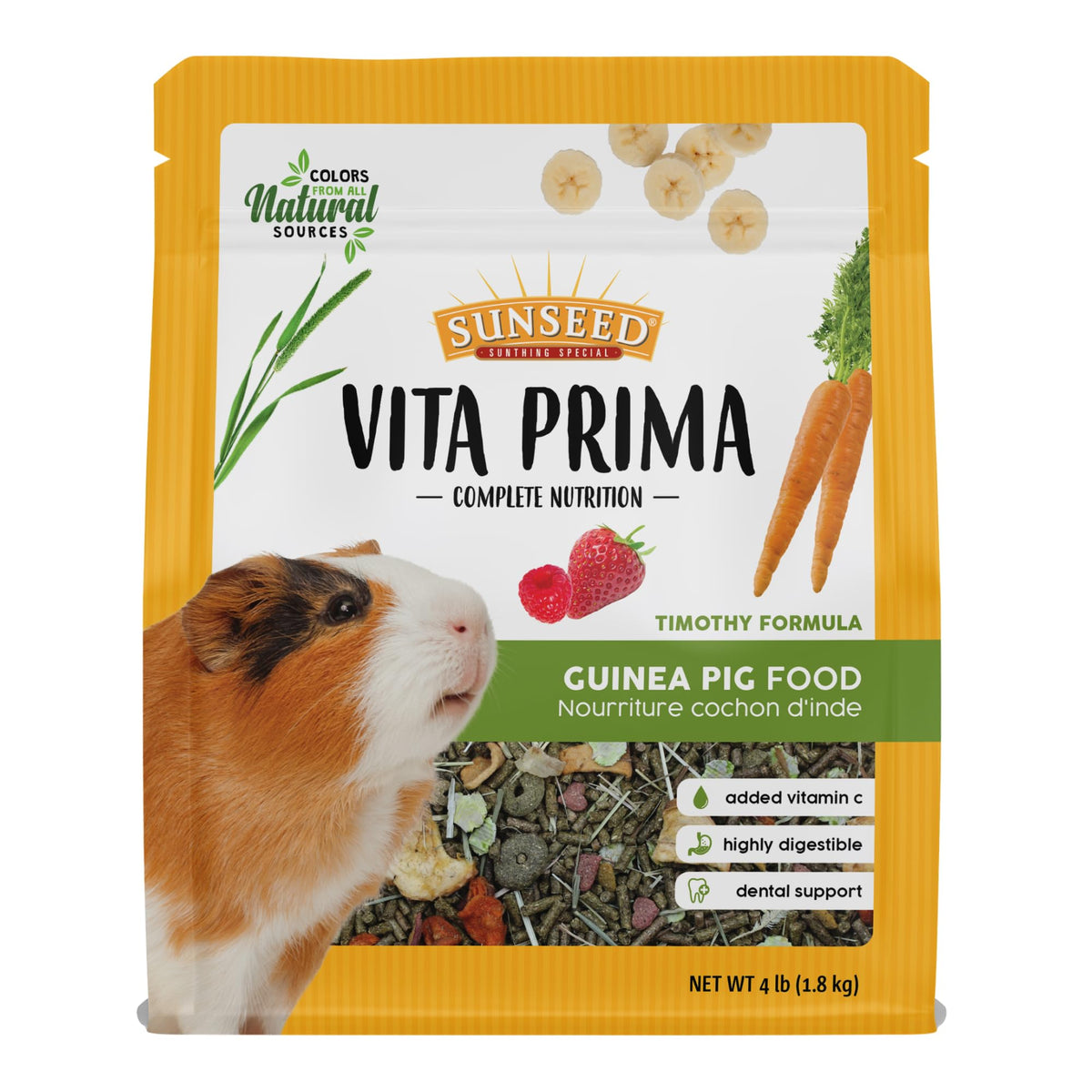 Sunseed Vita Prima Guinea Pig Food 4 lbs. with Timothy Hay, Alfalfa, Vegetables, Seeds Grains, and Added Vitam