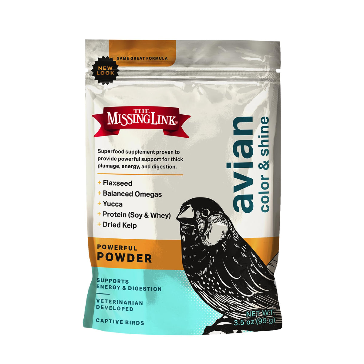 The Missing Link Avian Color & Shine Superfood Supplement Powder for Captive Birds - Flaxseed, Yucca, Kelp, Ph