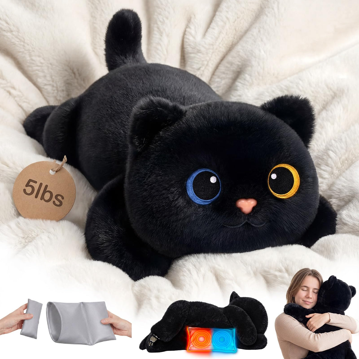 Mewaii Weighted Stuffed Animals 5 lbs Adjustable, Heated & Coolable 23 Inch Plush for Realistic Hug, Microwava