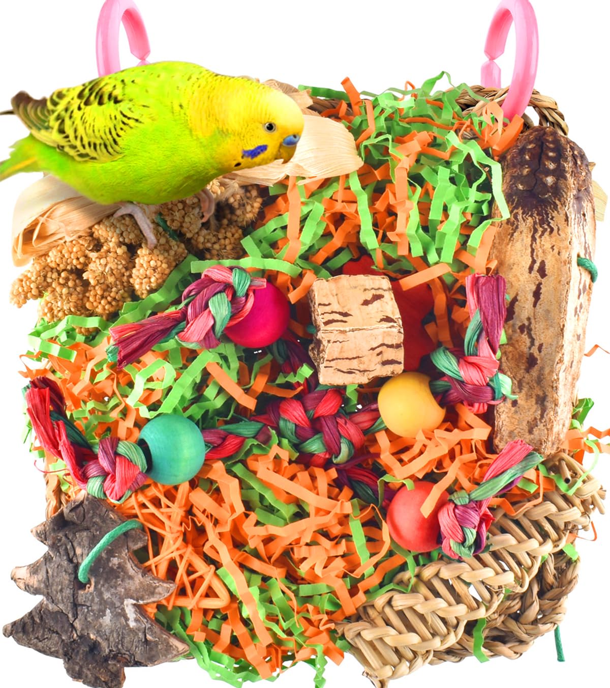 KATUMO Bird Toys, Parakeet Grass Mat Foraging Toy Parrot Shredding Hanging for Cockatiel Lovebird Parakeet Bud