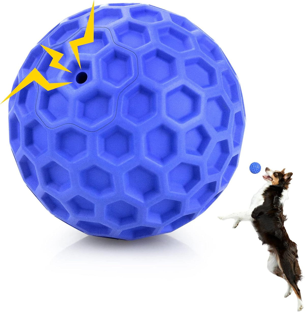 Indestructible Squeaky Dog Ball, Relieves Anxiety, Cleans Teeth, Interactive Chew Toy for Aggressive Chewers, 