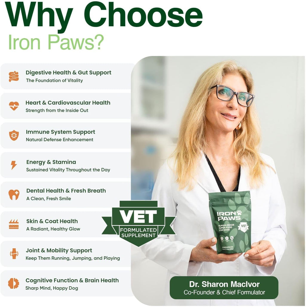 Iron Paws Human-Grade Superfood For Dogs, Premium Greens Powder Supplement For Dental Health, Longevity, Hip & - view 5