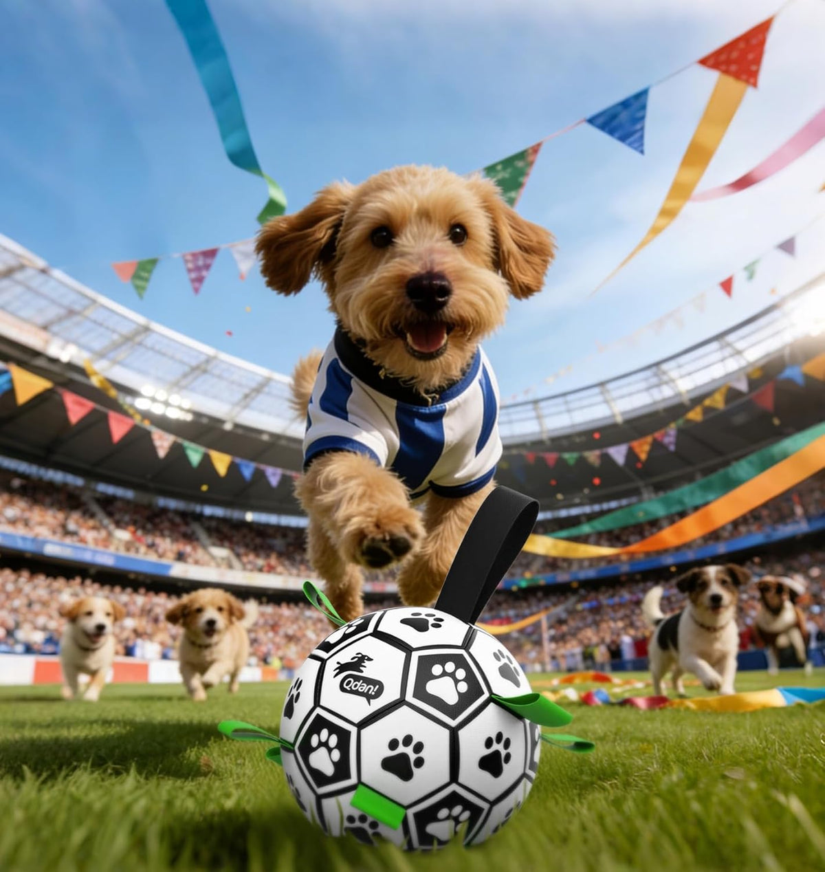 QDAN Dog Toys Dog Balls, World Cup Dog Soccer Ball with Straps, Dog Birthday, Herding Ball, Durable Balls for  - view 6