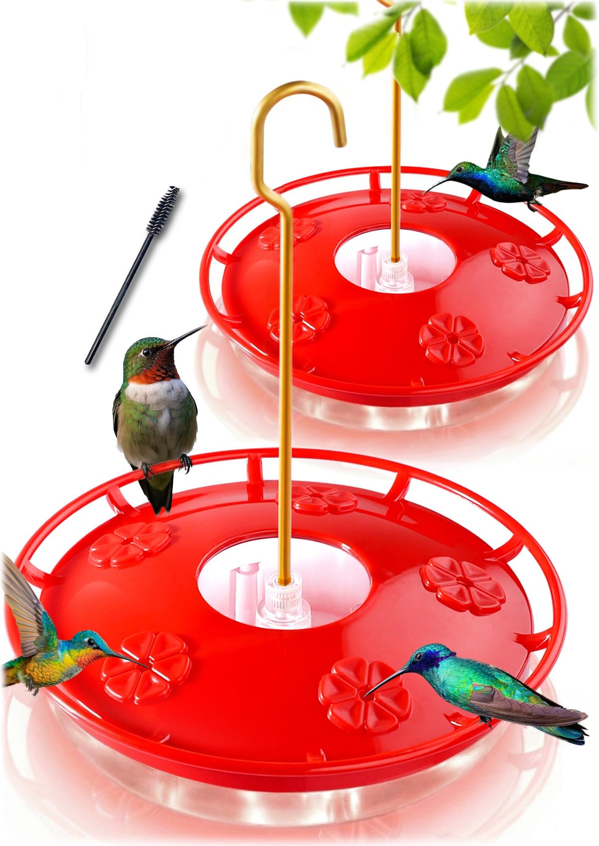 eWonLife 2 Pack Hummingbird Feeders for Outdoors, 16oz Leak-Proof Saucer Humming Bird Feeder with Integrated A