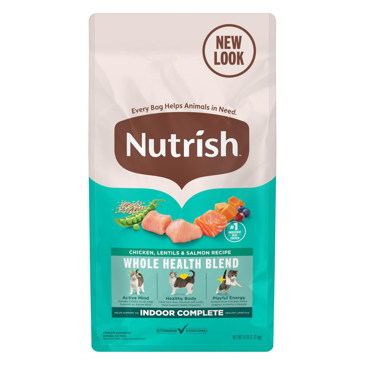 Nutrish Indoor Complete Chicken, Lentils & Salmon Recipe Dry Cat Food, 6 lb. Bag, Packaging May Vary (Rachael 
