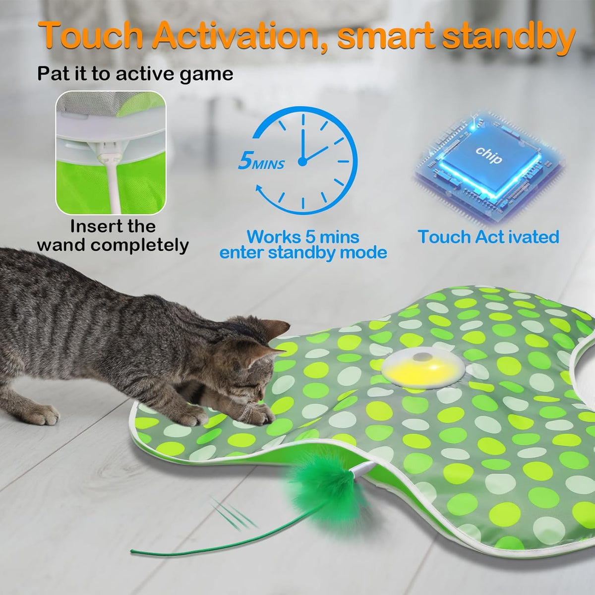 Interactive Cat Toys Rechargeable,Moving Concealed Feathers,Real Mouse Squeaky,Touch Activated Cat Kitten Toy  - view 4