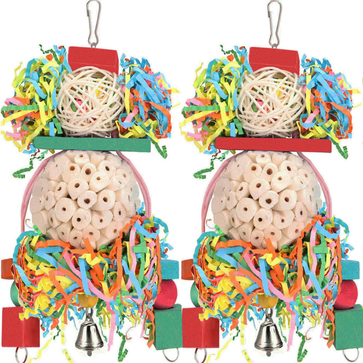 BBjinronjy Bird Toys,2PCS Hanging Natural Soft Sola Ball Beak Chew Shred Forage Toys for Parrots,Cockatiel,Con