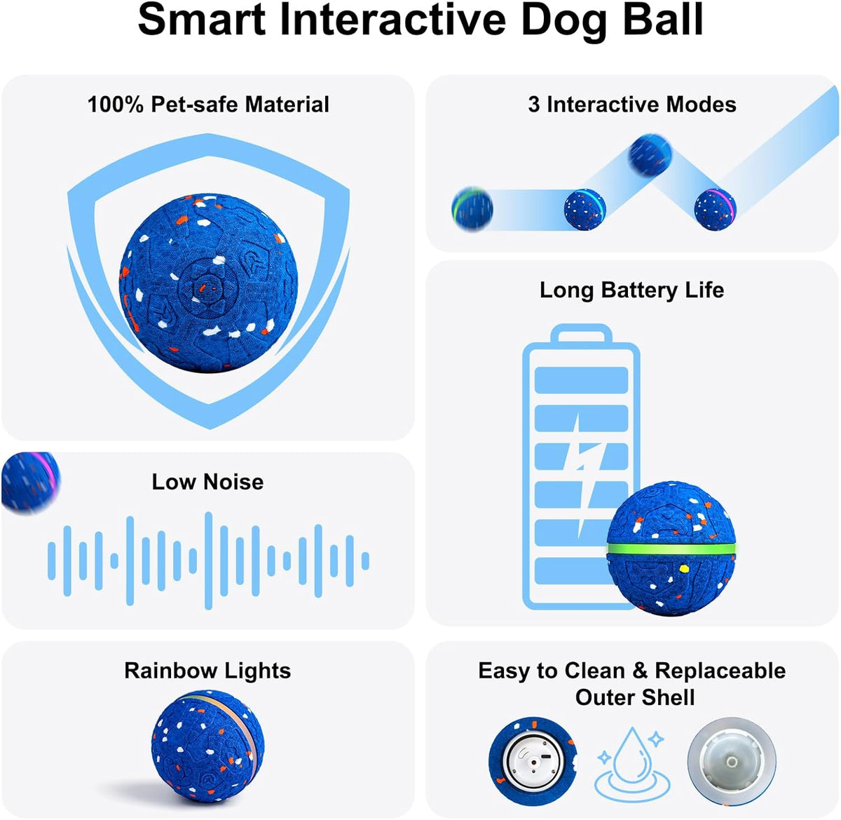 Interactive Dog Toys Dog Ball, Durable E-TPU Material,3 Play Modes with Colorful Lights, Automatic Moving, Bou - view 3