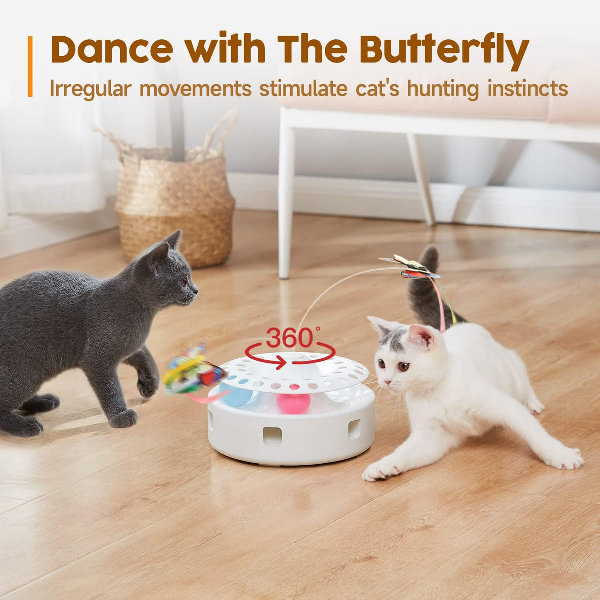 Potaroma Cat Toys 3in1 Automatic Interactive Kitten Toy, Fluttering Butterfly, Moving Feather, Track Balls, Du - view 3