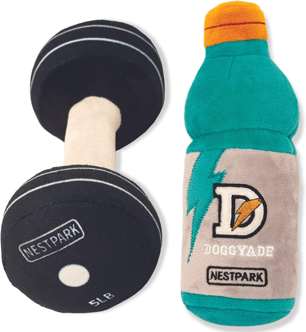 Nestpark Fitness Funny Dog Toys - Doggyade and Doggy Dumbbell Workout Parody Cute Dog Toys - 2 Pack (Workout P