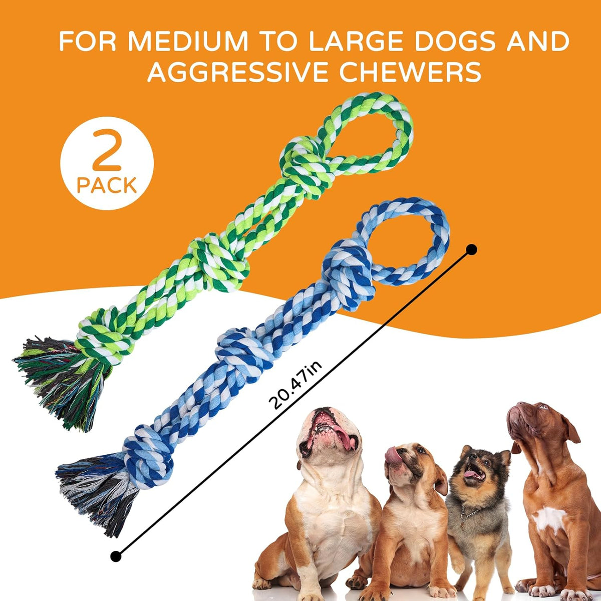 TLAZZ 2 Pack Dog Rope Toys for Medium Large Breed, Nearly Indestructible Dog Chew Toys for Aggressive Chewers, - view 2