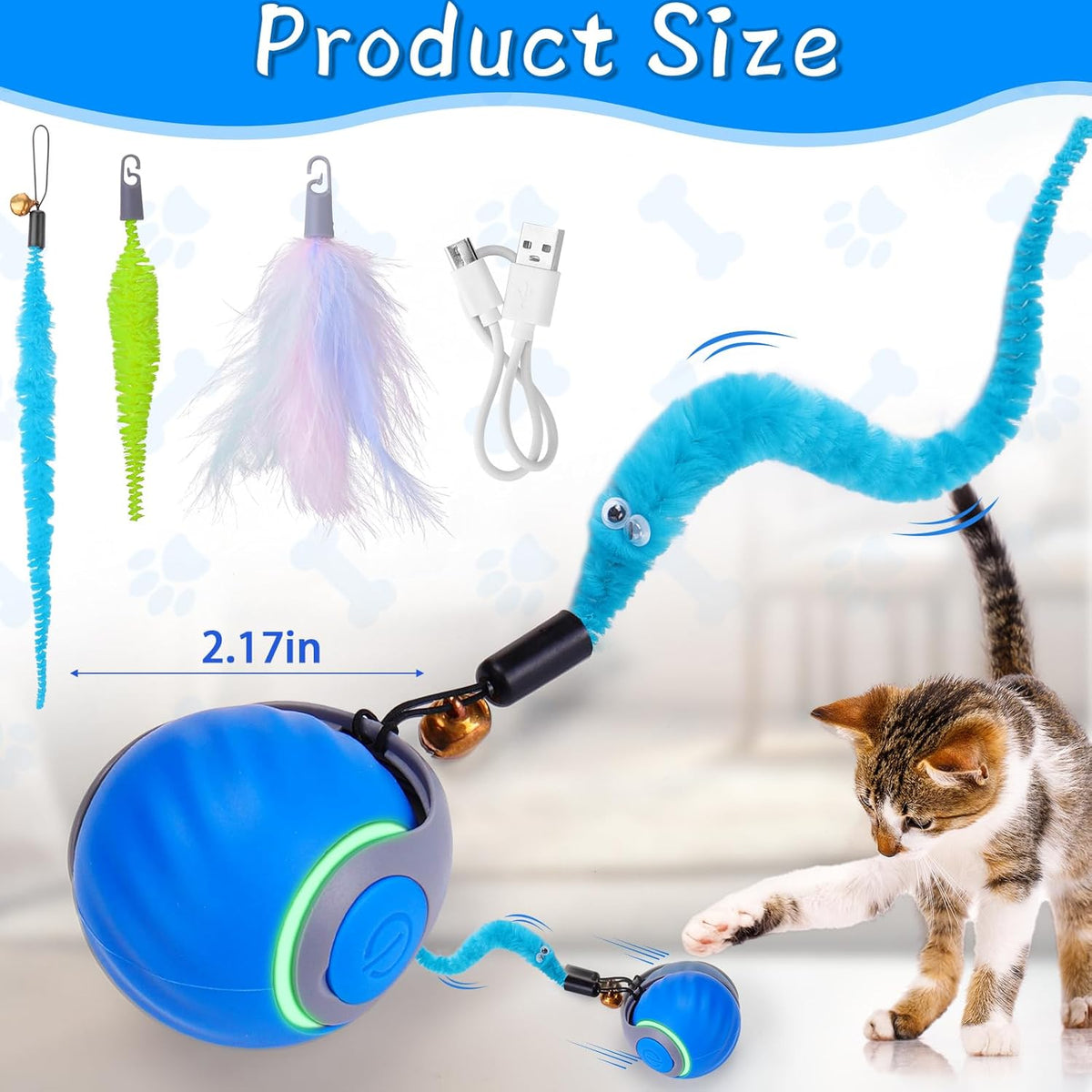 BABORUI Interactive Cat Toy Ball - Automatic Interactive Cat Toys for Indoor Cats with 3 Tails, 2 Speeds Recha - view 5