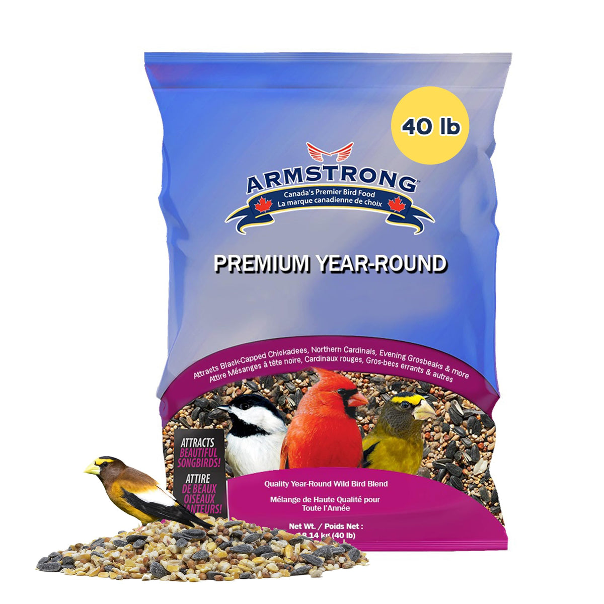 Armstrong Wild Bird Food Premium Year-Round Blend, 40 Pounds - with Cut Corn, Red Milo, White Millet & Black O