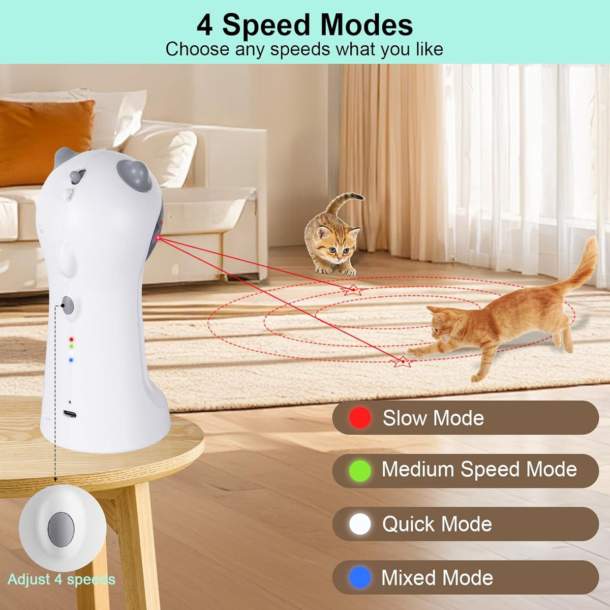TBTeek Cat Toy Automatic Motion-Activated, Rechargeable, 5 Fun Patterns, Random Rotating Trajectory, 4 Speed M - view 4