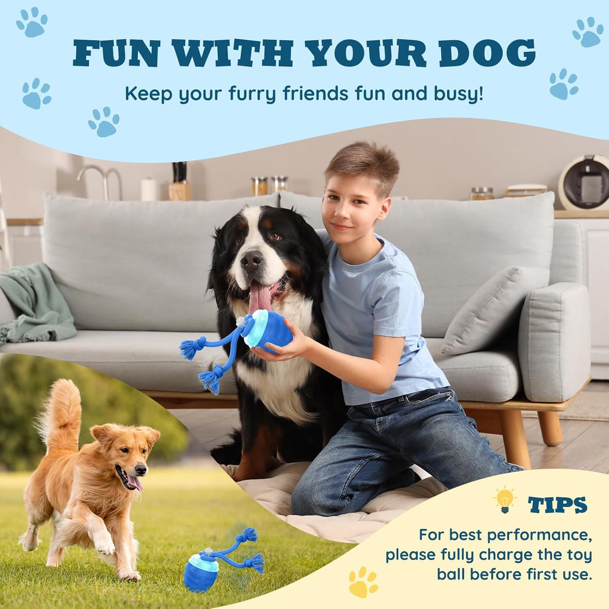 Interactive Dog Toys - 2026 Upgraded Motion Activated Balls for Medium/Large Dogs, Automatic Moving Dogs Toy W - view 2