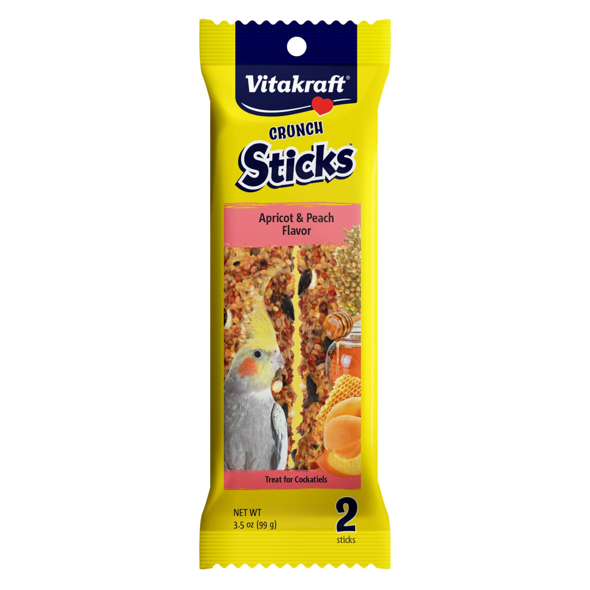 Vitakraft Crunch Sticks Cockatiel Treat Apricot Peach Flavor - Triple Baked Long Lasting Bird Treats with Natu